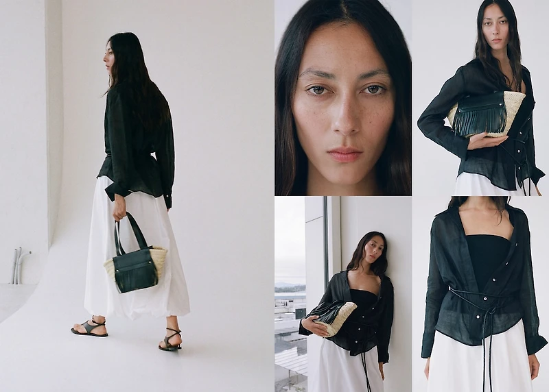 Small natural fiber basket with leather fringes