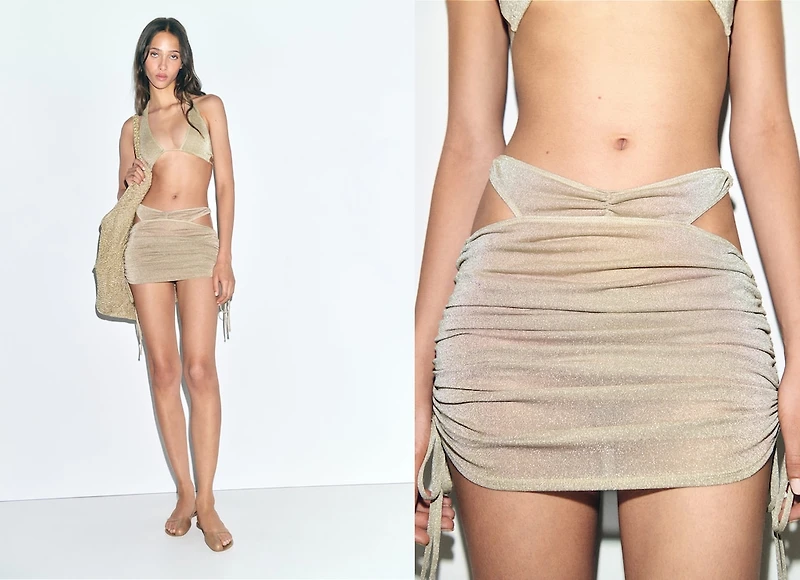 Lurex gathered skirt with cut-out