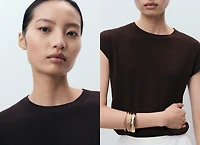 Short-sleeved knitted cotton sweater