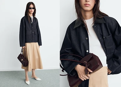 Denim jacket with faux-effect collar