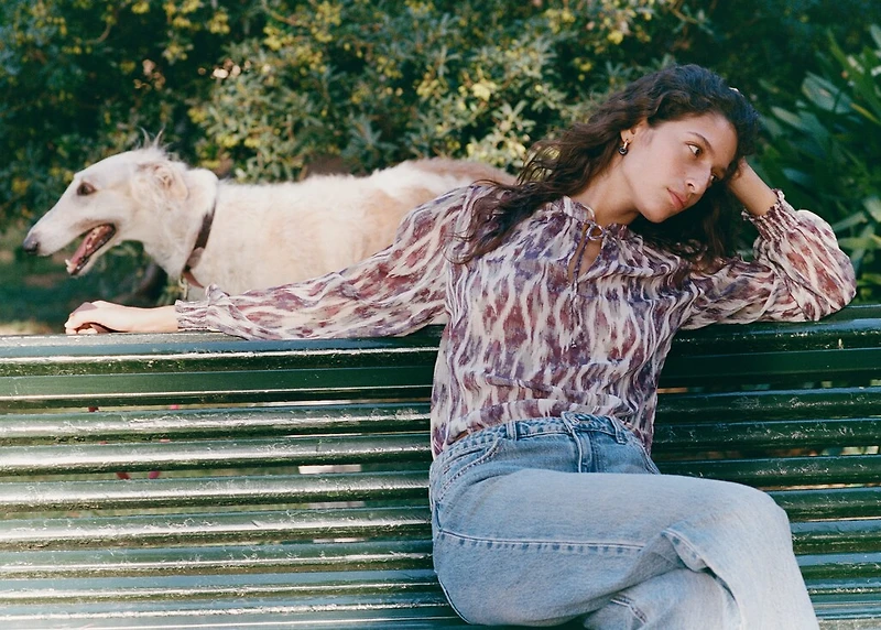 Semi-transparent printed blouse