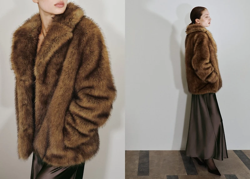 Faux-fur coat with lapels
