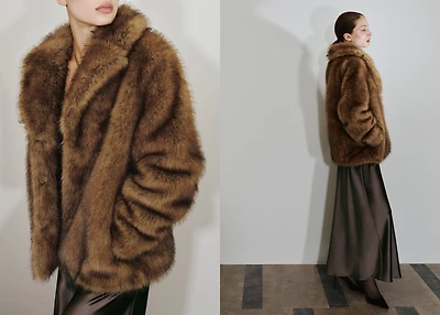 Faux-fur coat with lapels