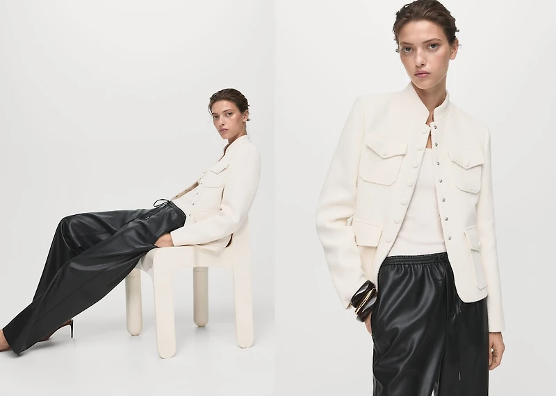 Faux-leather pants with elastic waist