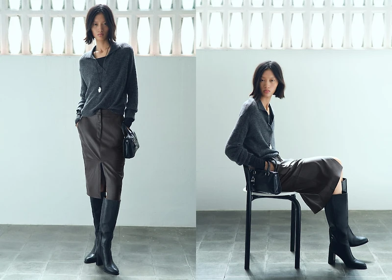 Faux-leather pencil skirt