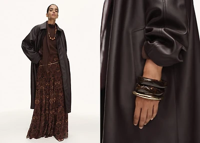 Long faux-leather trench coat