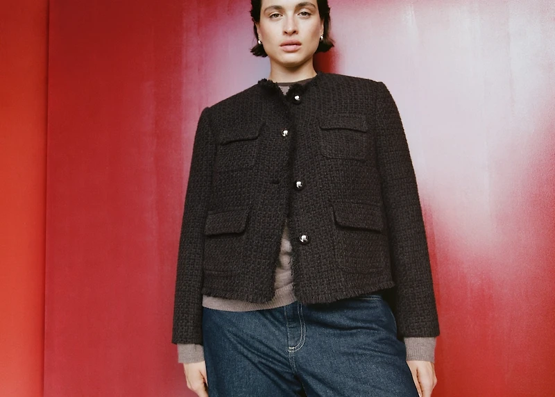 Tweed jacket with frayed ends