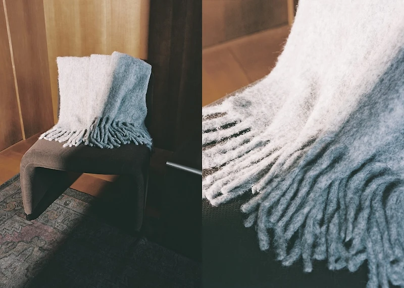 Carded wool blend melange throw