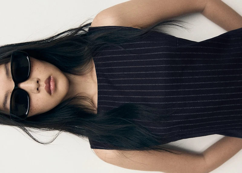 Boat-neck pinstripe dress