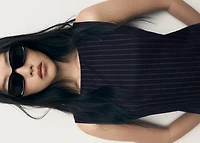 Boat-neck pinstripe dress