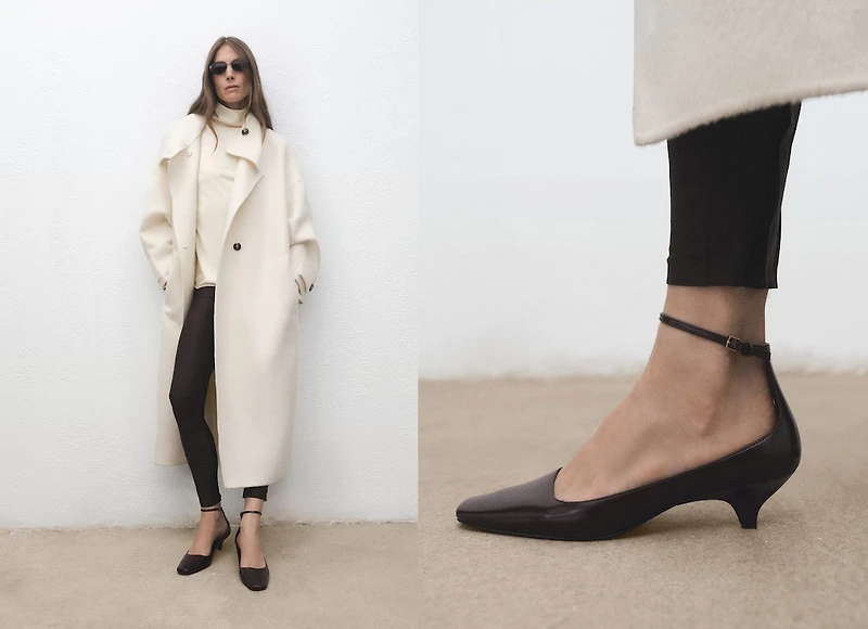 Kitten-heeled shoes with ankle strap