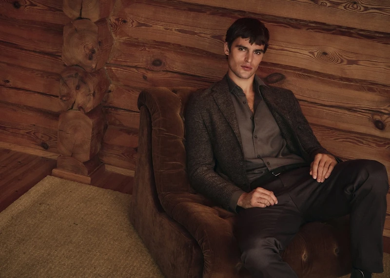 Slim-fit micro-check wool-blend jacket