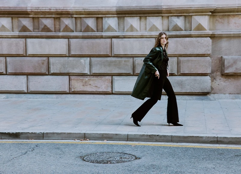 Long faux-leather coat