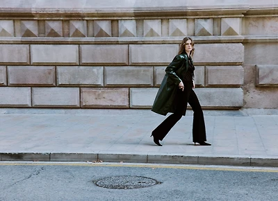 Long faux-leather coat