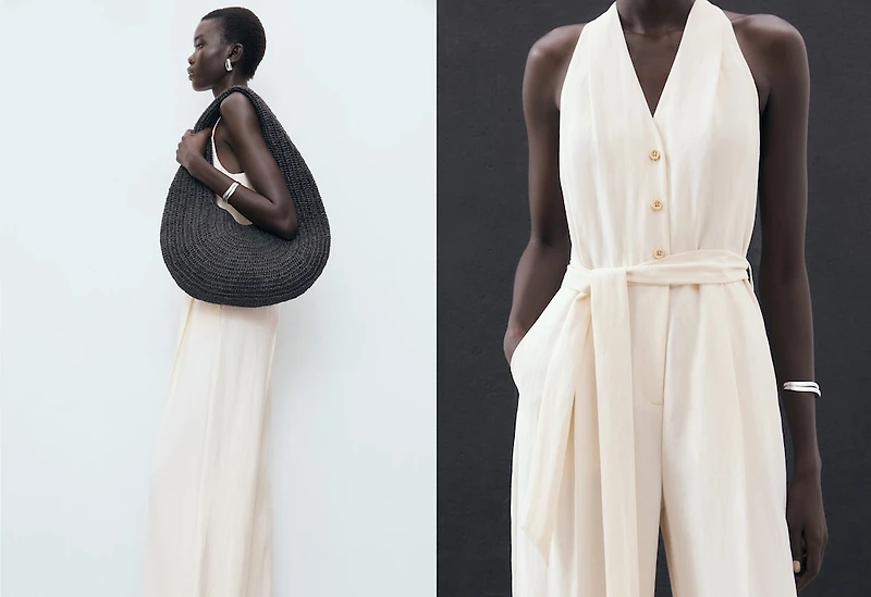 Halter-neck jumpsuit with belt