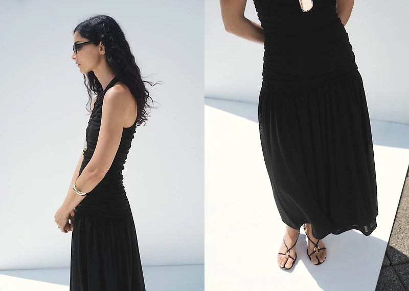 Gathered midi-dress