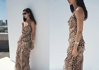 Leopard-print ruffle dress with opening