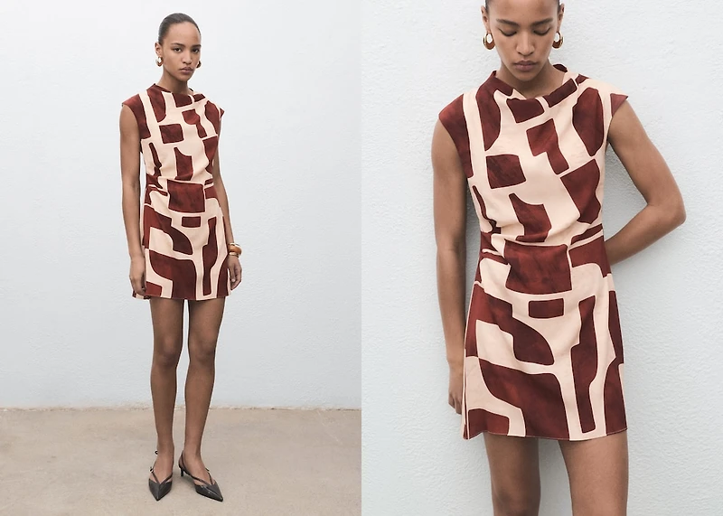 Draped neck printed dress