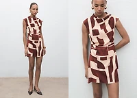 Draped neck printed dress