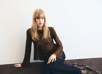 Leopard-print blouse with scarf