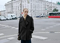 Oversized wool coat with maxi lapels