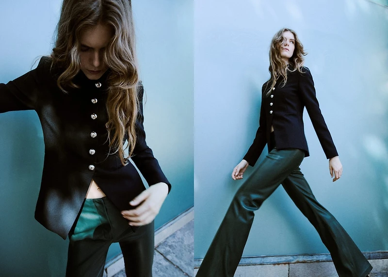Faux-leather flared trousers