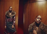 Faux-leather jacket with fur-effect collar