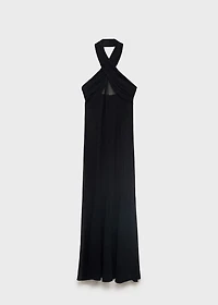 Long semi-transparent dress with crossed neckline