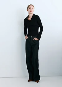 Ribbed sweater with jewel button