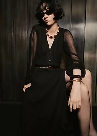 Puff-sleeved chiffon dress