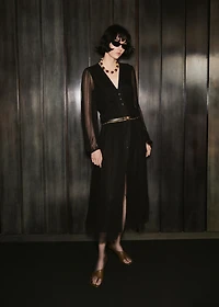 Puff-sleeved chiffon dress