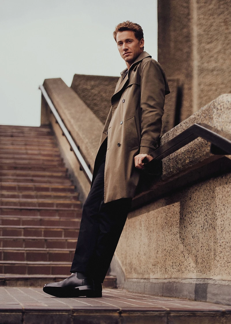Water-repellent belted trench coat
