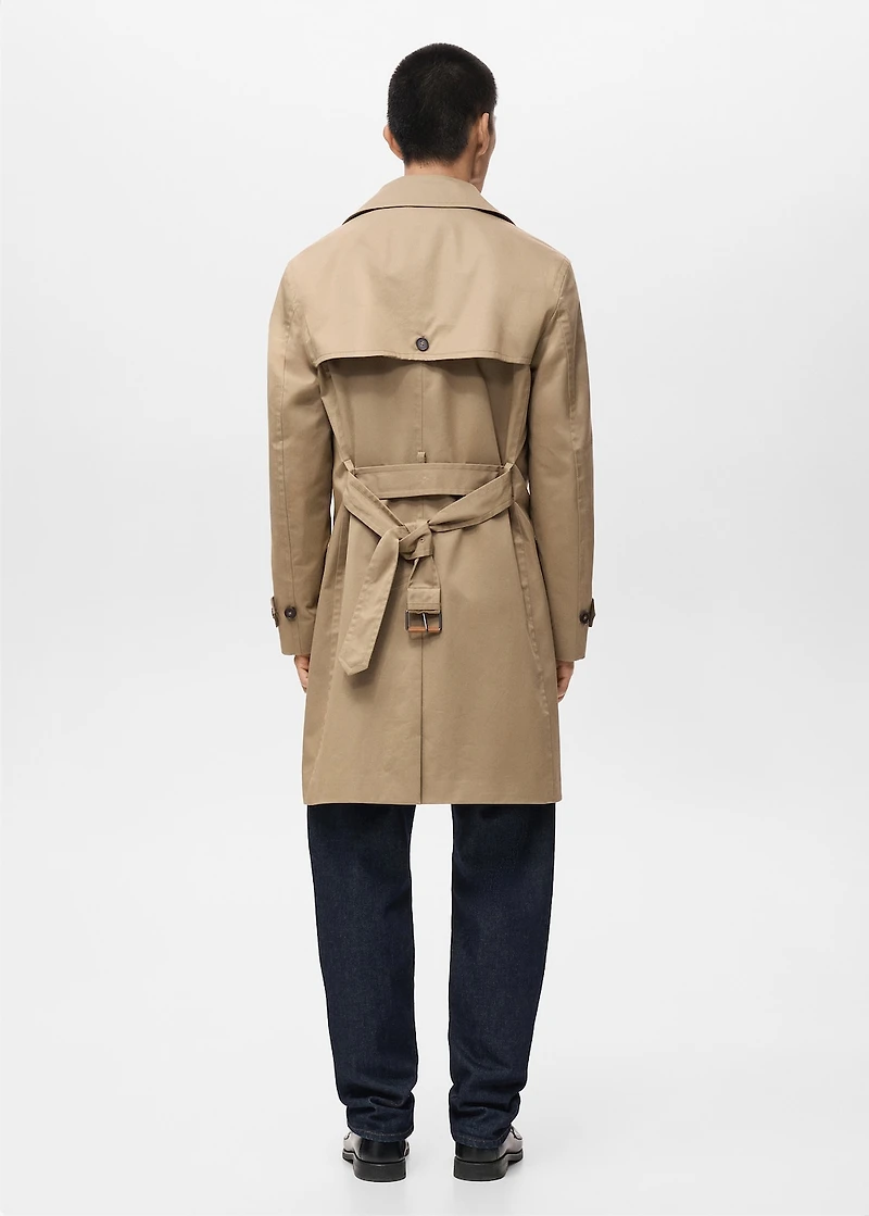 Water-repellent belted trench coat