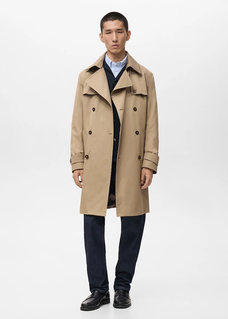 Water-repellent belted trench coat