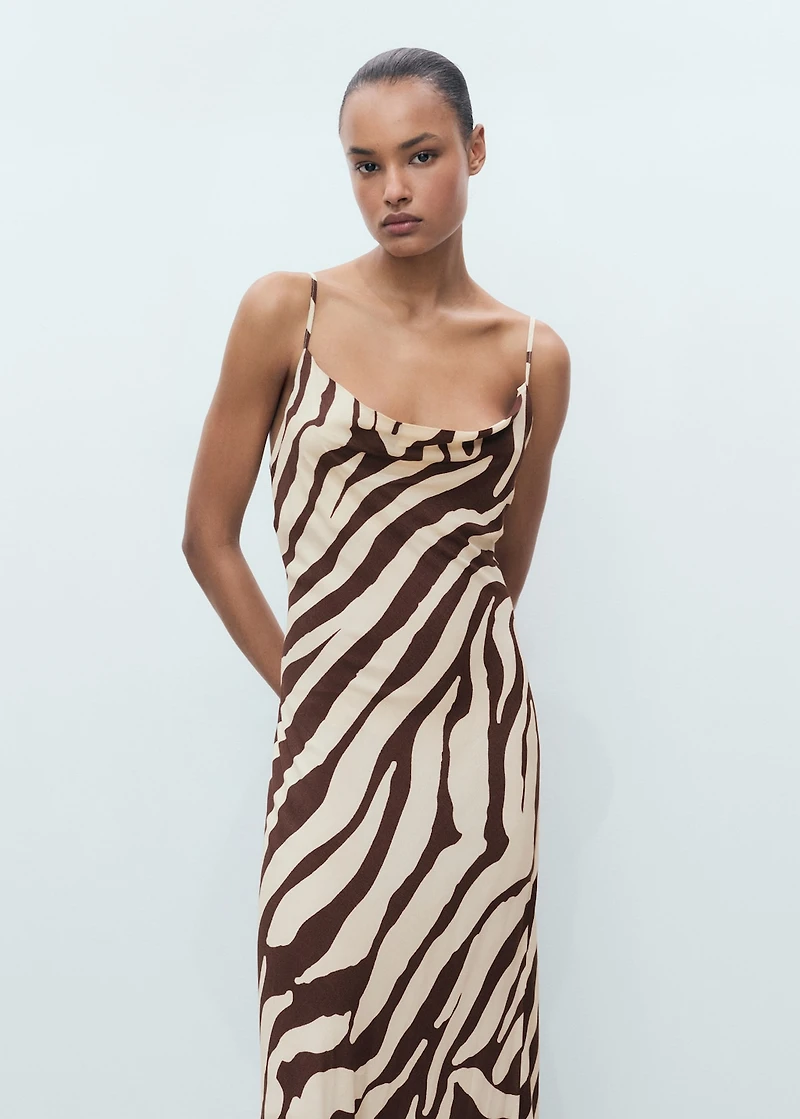 Zebra-print dress with draped neckline