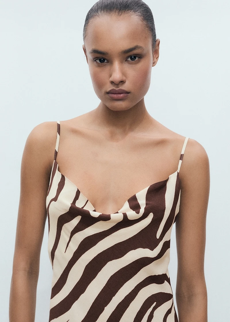 Zebra-print dress with draped neckline
