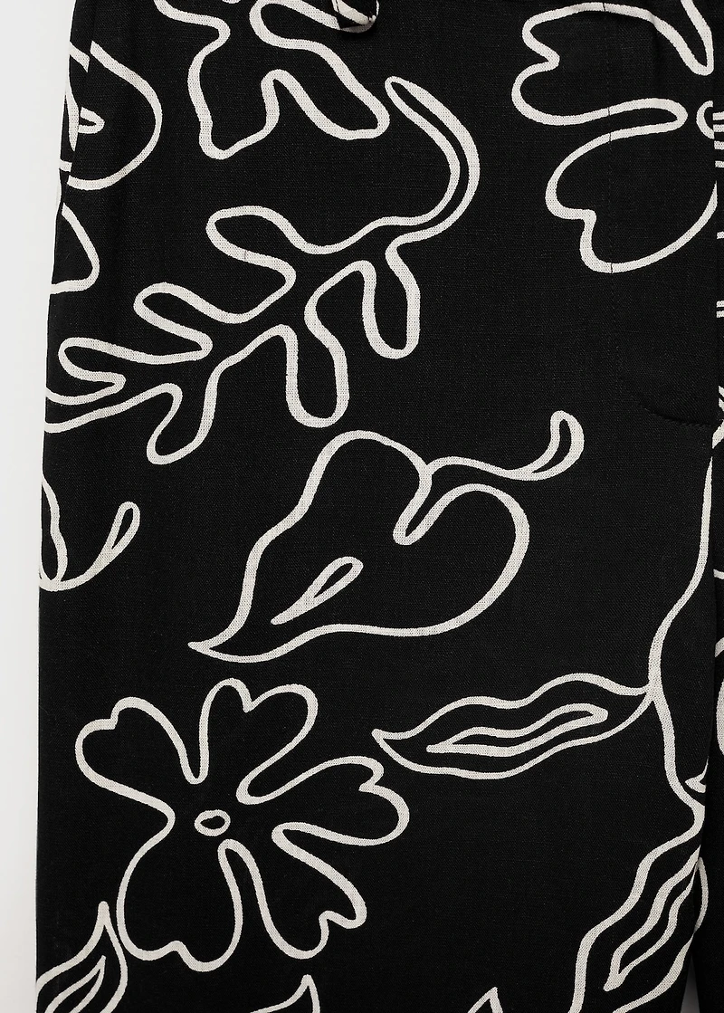 Floral-print linen-blend pants