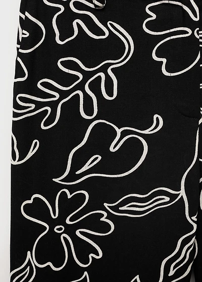 Floral-print linen-blend pants