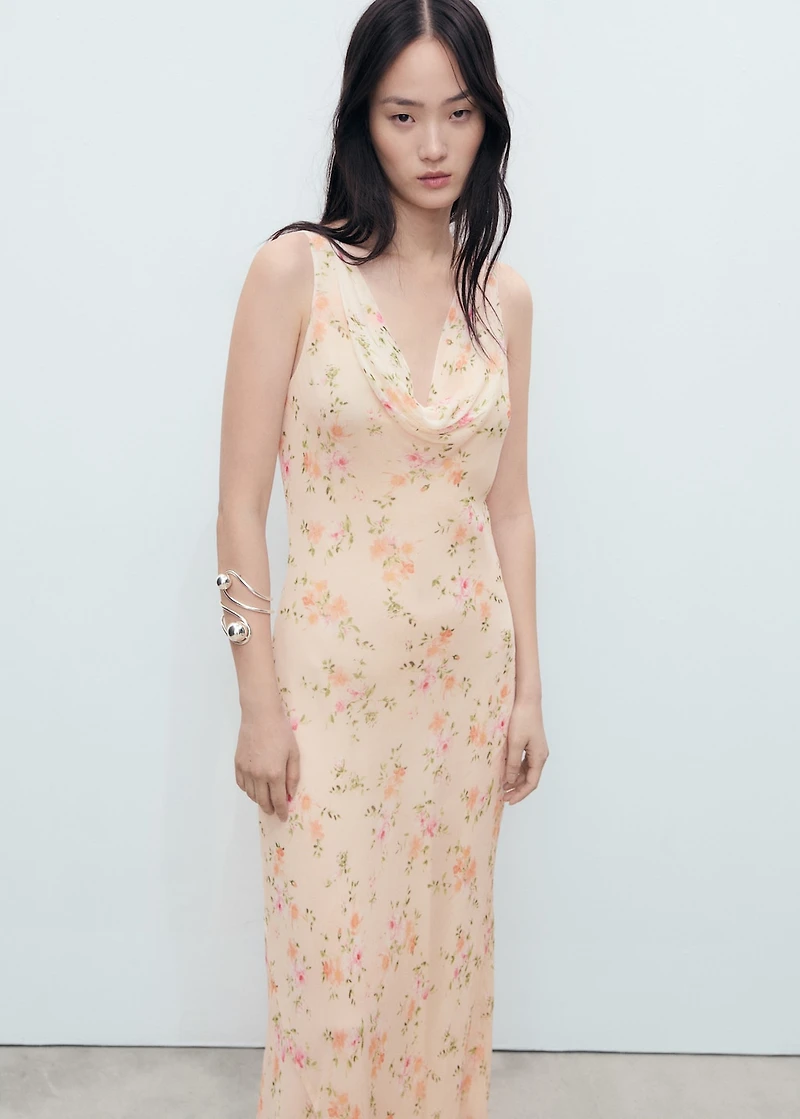 Floral-print draped dress