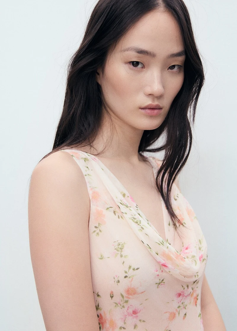 Floral-print draped dress