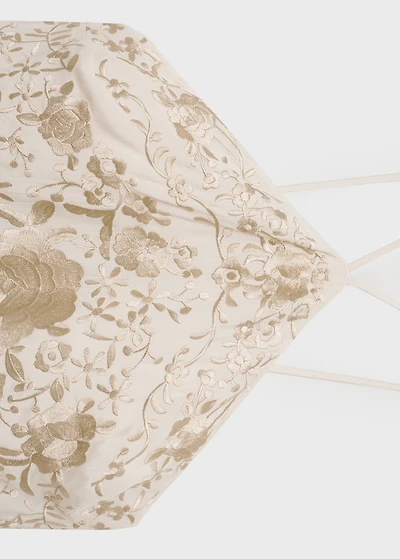 Floral-embroidered dress with fringe detail