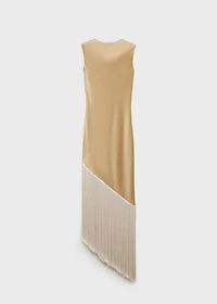Asymmetrical satin dress with fringes