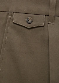 Regular fit pleated cotton pants