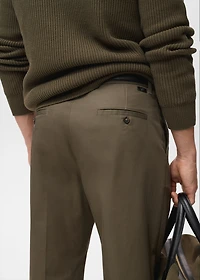 Regular fit pleated cotton pants