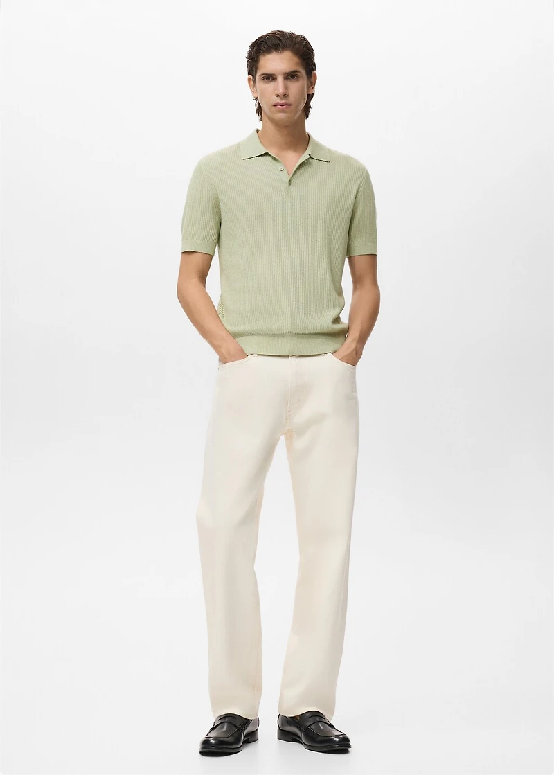 Ribbed knit polo shirt