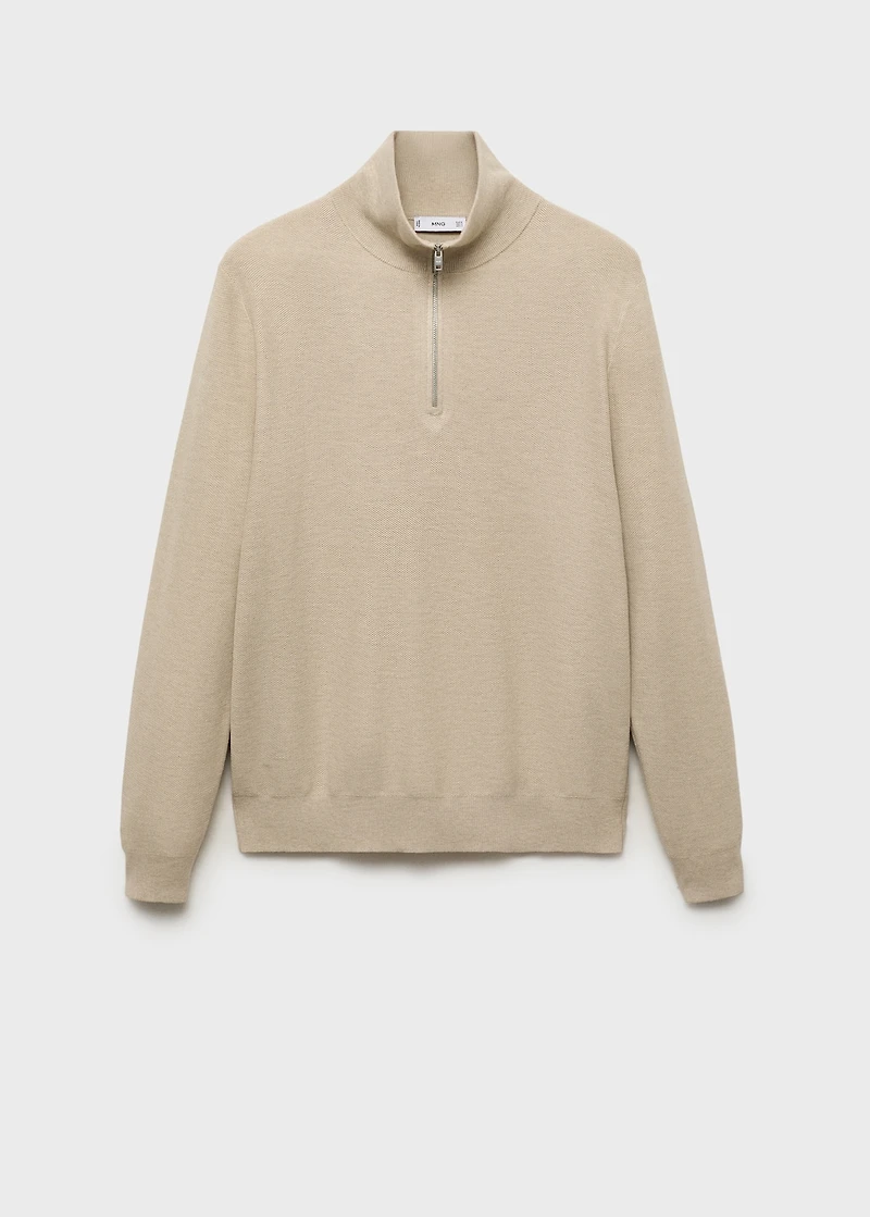 Microstructure sweater with zipper collar