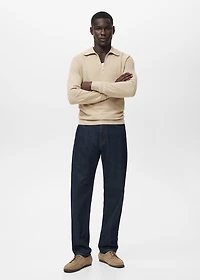 Microstructure sweater with zipper collar