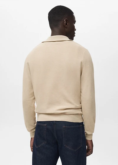 Microstructure sweater with zipper collar