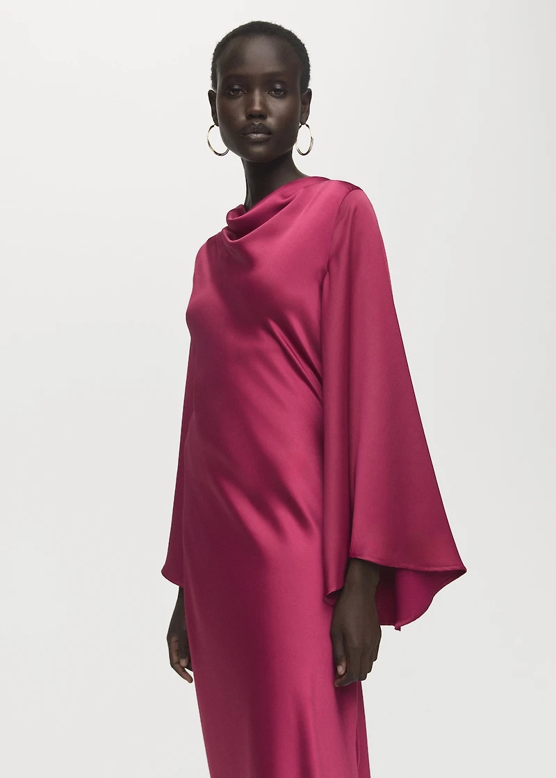 Flared-sleeve satin dress