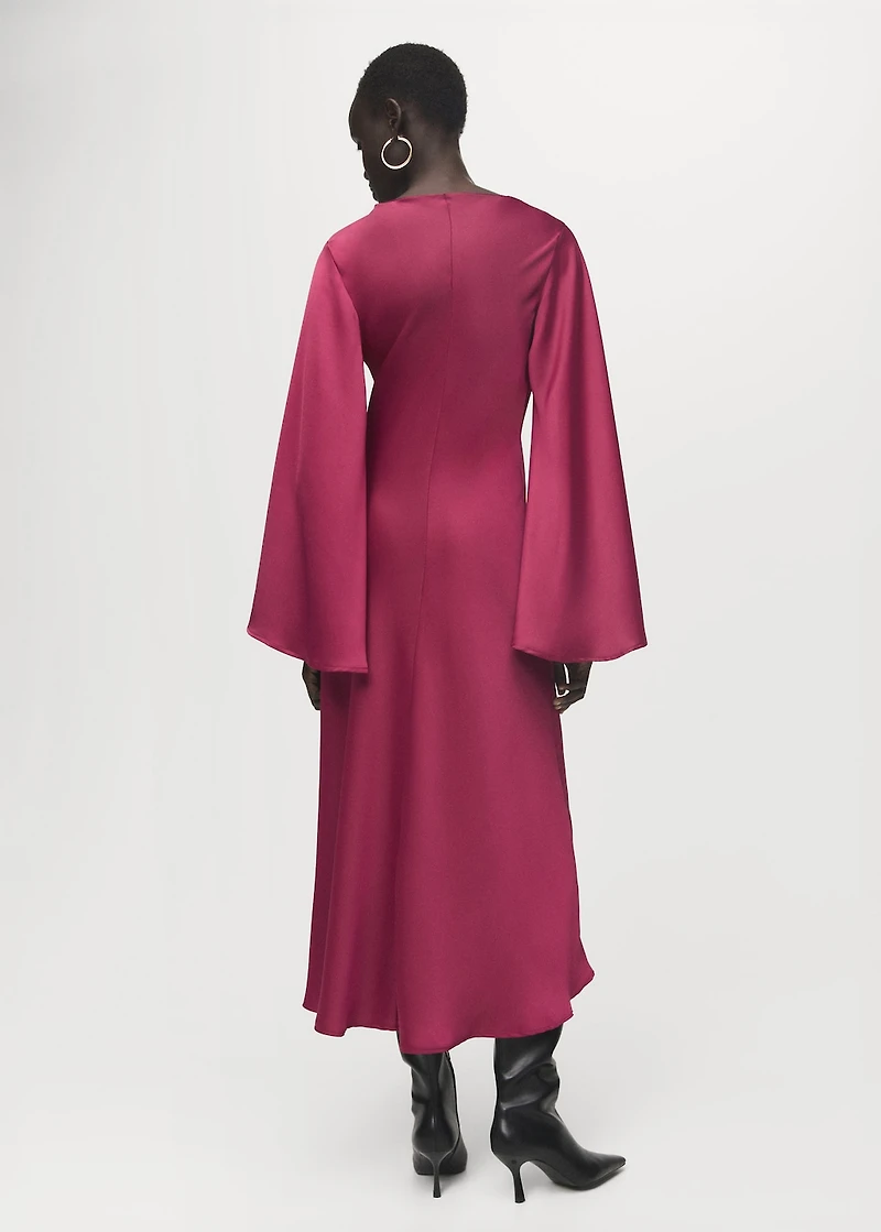 Flared-sleeve satin dress